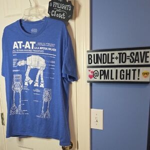 Star Wars Blue AT-AT Schematic Graphic T-Shirt XL White Short Sleeve